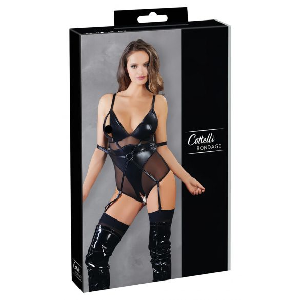 Cottelli Bondage - body lucido con manette (nero) - M