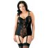 Body Sensuale e Stiloso con Reggicalze Floreale in Pizzo - Taglia Plus (Nero)  - 85F/L