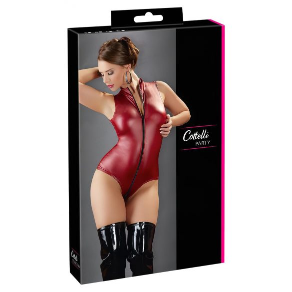 Cottelli Party - Body lucido senza maniche con zip (rosso) - M