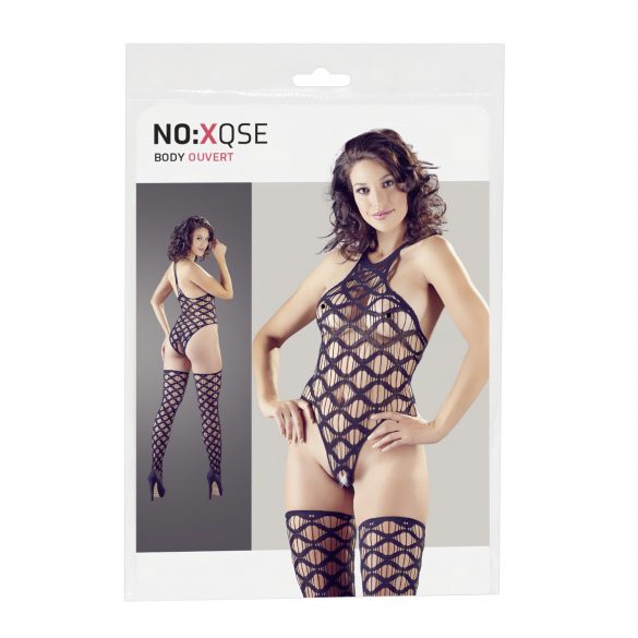 Set di Body e Calze con Giarettiera da Donna - NO:XQSE - Design Ondulato - Nero (Taglia Unica S-L) 