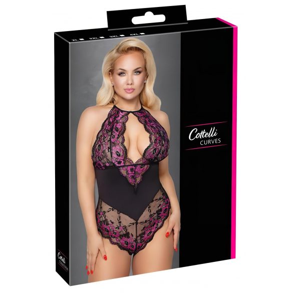 Body Plus Size Cottelli con Motivi Floreali (Nero-Viola) 