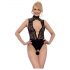 Abierta Fina - body aperto in pizzo con strass (nero)