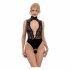 Abierta Fina - Lace, Open Bodysuit with Rhinestones (Black) 