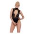 Abierta Fina - Lace, Open Bodysuit with Rhinestones (Black) 