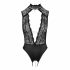 Abierta Fina - Lace, Open Bodysuit with Rhinestones (Black) 