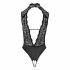 Abierta Fina - Lace, Open Bodysuit with Rhinestones (Black) 