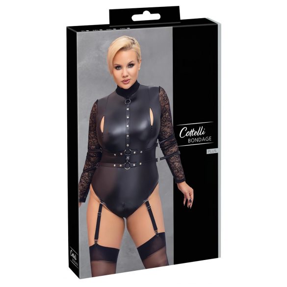 Cottelli Bondage Taglie Forti - body con maniche in pizzo (nero)