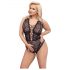 Body Sensuale Aperto Plus Size - Trasparente con Motivi (Nero) 