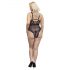 Body Sensuale Aperto Plus Size - Trasparente con Motivi (Nero) 