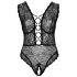 Body Sensuale Aperto Plus Size - Trasparente con Motivi (Nero) 