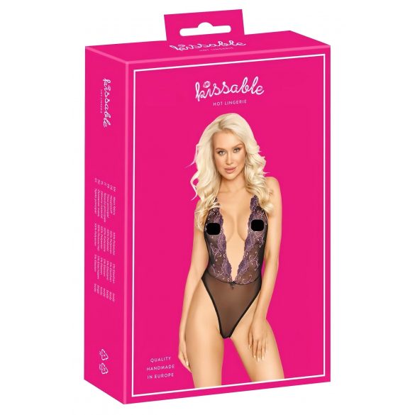 Body Nero Trasparente con Ricamo Rosa - Kissable  - L/XL