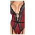 Abierta Fina - body aperto con reggicalze (nero-rosso) - XL