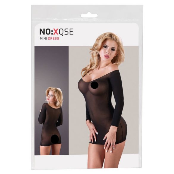 Abito Minidress Trasparente con Maniche Lunghe e Filo Dorato - Nero (S-L) 