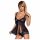 Babydoll Trasparente con Ricami Turchese e Perizoma - Obsessive Amanta (Nero-Turchese)  - L/XL