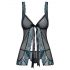 Babydoll Trasparente con Ricami Turchese e Perizoma - Obsessive Amanta (Nero-Turchese)  - L/XL