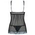 Babydoll Trasparente con Ricami Turchese e Perizoma - Obsessive Amanta (Nero-Turchese)  - L/XL