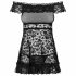 Obsessive Flores - Completo Intimo Babydoll con Tanga in Pizzo e Volant (Nero) 