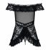 Obsessive Flores - Completo Intimo Babydoll con Tanga in Pizzo e Volant (Nero) 