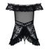 Obsessive Flores - Completo Intimo Babydoll con Tanga in Pizzo e Volant (Nero) 