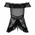 Obsessive Flores - Completo Intimo Babydoll con Tanga in Pizzo e Volant (Nero)  - L/XL