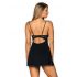 Negligé Obsessive Luvae con pizzo floreale e strass, accompagnato da perizoma (nero)  - L/XL