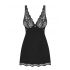 Negligé Obsessive Luvae con pizzo floreale e strass, accompagnato da perizoma (nero)  - L/XL