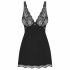 Negligé Obsessive Luvae con pizzo floreale e strass, accompagnato da perizoma (nero)  - L/XL