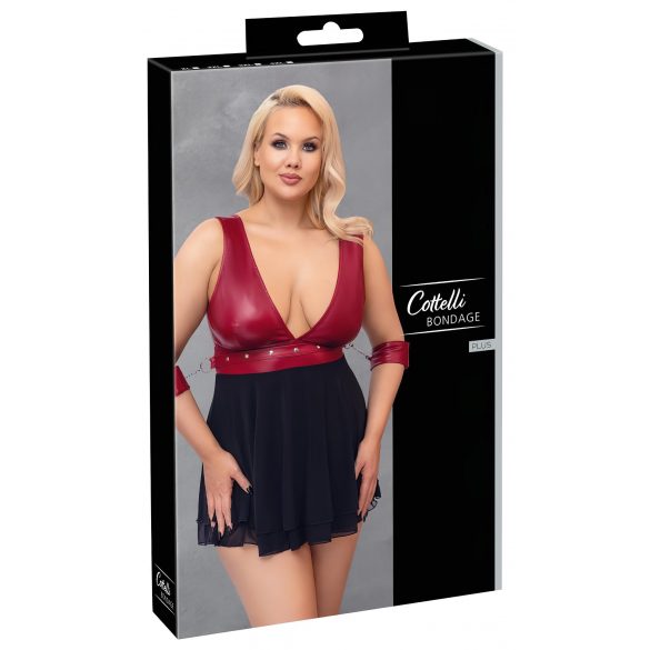 Babydoll Plus Size con Scollatura Profonda e Accessori Bondage Cottelli (rosso-nero) 