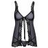 Babydoll Apribile con Fiocco e Perizoma (Nero) 