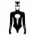 Body Lucido Nero con Maniche Lunghe e Decorazione a Corsetto - Maschera Batwoman Inclusa 