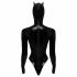 Body Lucido Nero con Maniche Lunghe e Decorazione a Corsetto - Maschera Batwoman Inclusa 