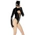 Body Lucido Nero con Maniche Lunghe e Decorazione a Corsetto - Maschera Batwoman Inclusa 