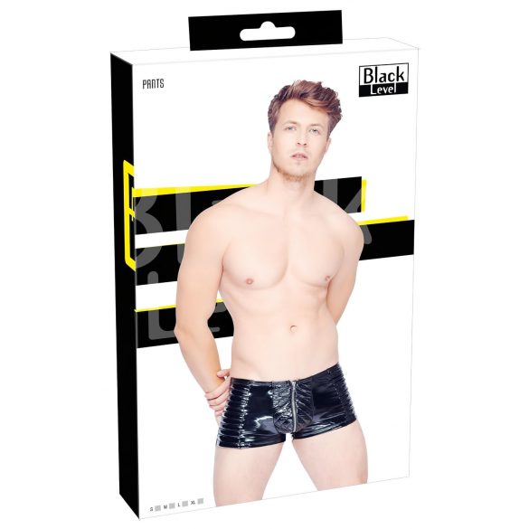 Black Level - Shorts uomo con cerniera e dettagli a coste (nero)