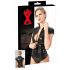 Top da donna in latex con cerniera e maniche corte (nero) 