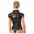 Top da donna in latex con cerniera e maniche corte (nero) 