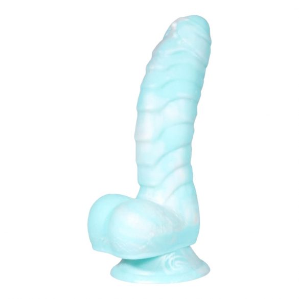 Serpente Marino con Penis Attrezzato Soddisfacente - Dildo Rigato con Ventosa - 17 cm (Blu e Bianco) 