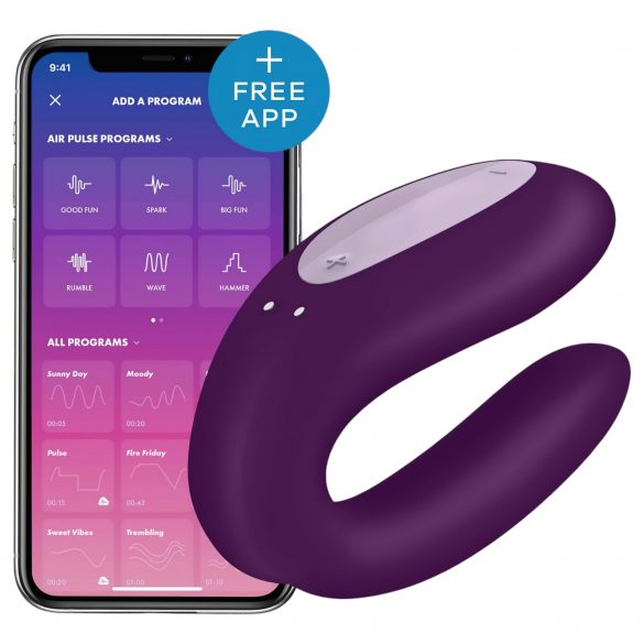 Vibratore di coppia impermeabile, ricaricabile e controllabile tramite smartphone Double Joy di Satisfyer (viola) 