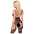 Body con reggicalze e calze a rete effetto pizzo (nero) 