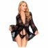 Kimono corto trasparente e set di lingerie con pizzo floreale - Penthouse Potenza Ipnotica  - XL