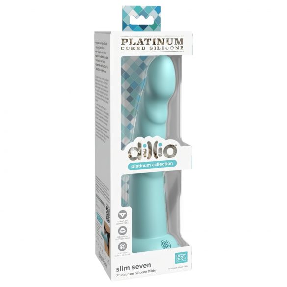 Dillio Slim Seven - dildo stimolante con base a ventosa (20cm) - turchese