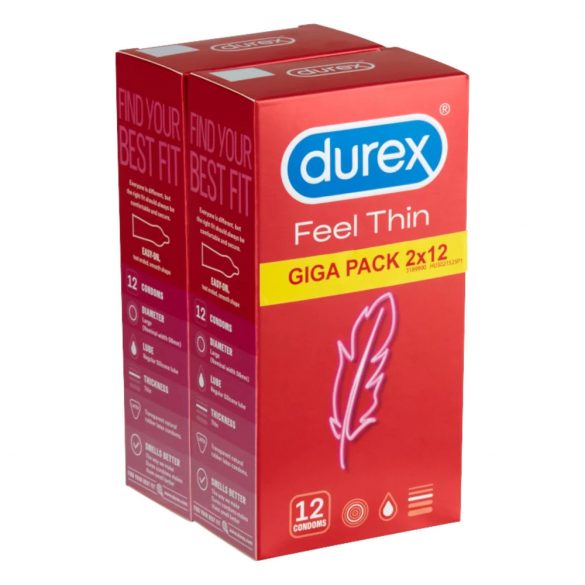 Durex Feel Thin - confezione di preservativi con sensazione di vita (2x12 pezzi) 