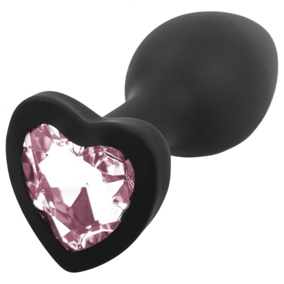 Sunfo - plug anale in silicone con gemma a forma di cuore (nero-rosa)