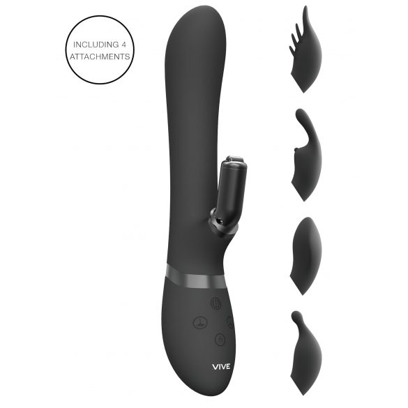 Vive Chou - Vibratore con Stimolatore Clitorideo Ricaricabile e Testine Interchangeabili (Nero) 