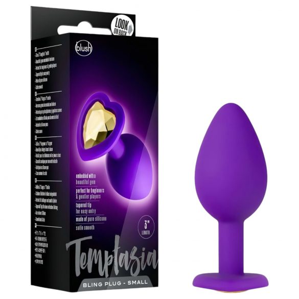 Temptasia S - plug anale con cuore e pietra dorata (viola) - piccolo