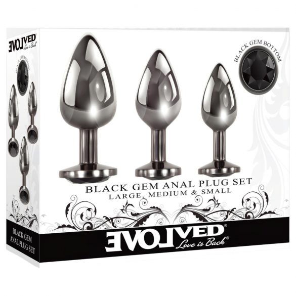 Evolved Black Gem - set di plug anali in metallo (nero-argento)