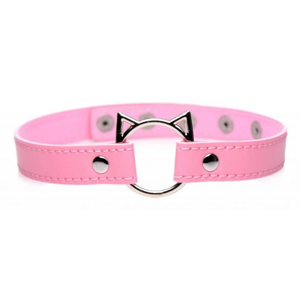 Collare Kinky Kitty con Anello a Testa di Gatto (Rosa) 