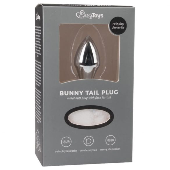 Plug Anale in Metallo con Coda di Coniglio Easytoys Bunny NO1 (Argento-Bianco) 