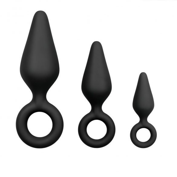 Set di Dildo Anali con Anello di Presa Easytoys - Set di 3 Pezzi (Nero) 