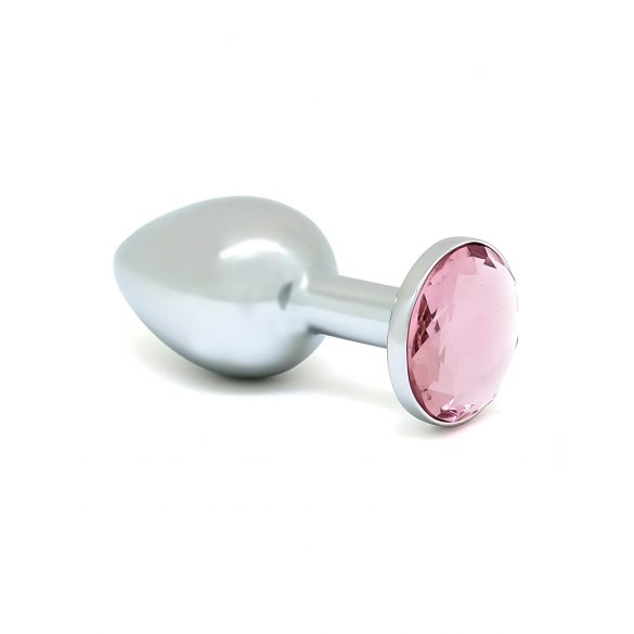 Rimba XS - plug anale in metallo argento con pietra rosa