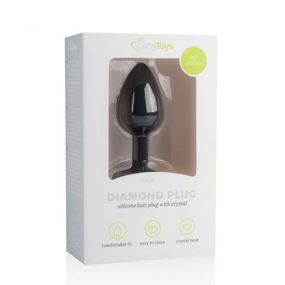 Dildo anale Easytoys Diamond con gemma bianca (piccolo) - nero 